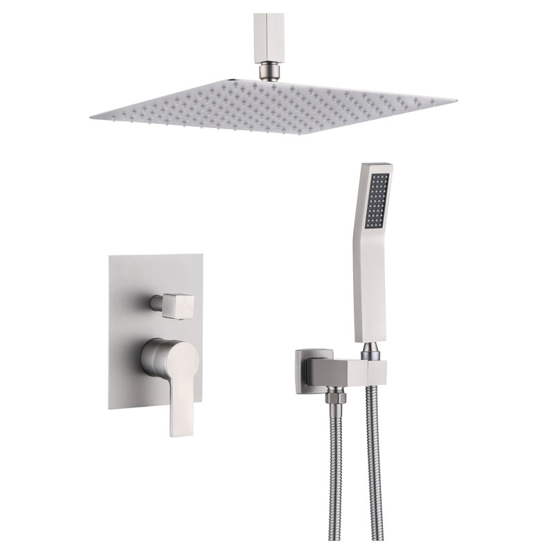 Système de douche à fixation au plafond en nickel brossé de 12 pouces - Ensemble de pomme de douche luxueuse avec mélangeur haute pression pour salle de bain moderne