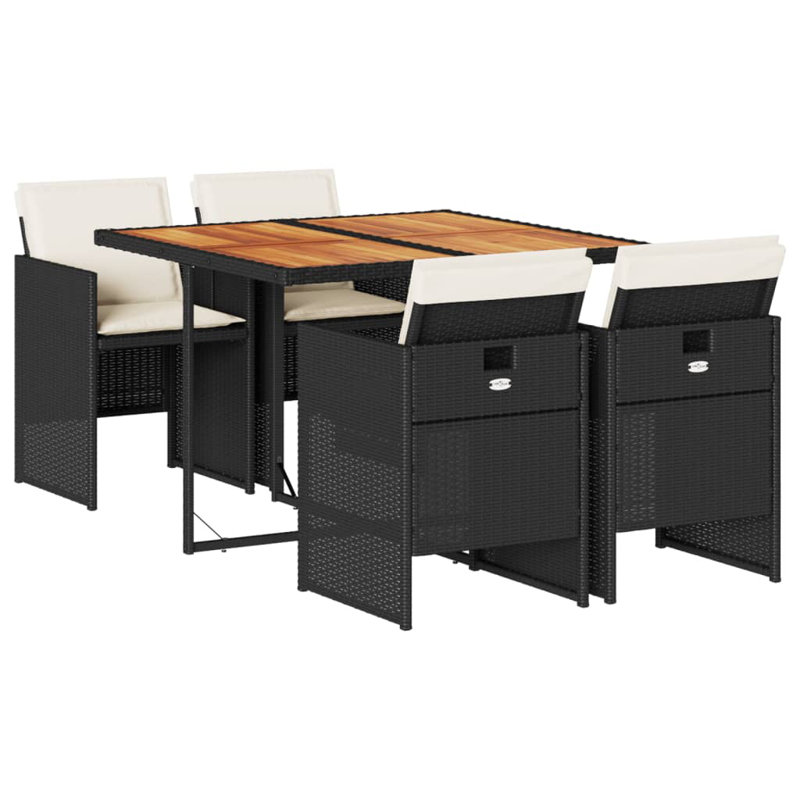 Latitude Run® Patio Dining Set With Cushions Poly Rattan, Black, White, 4