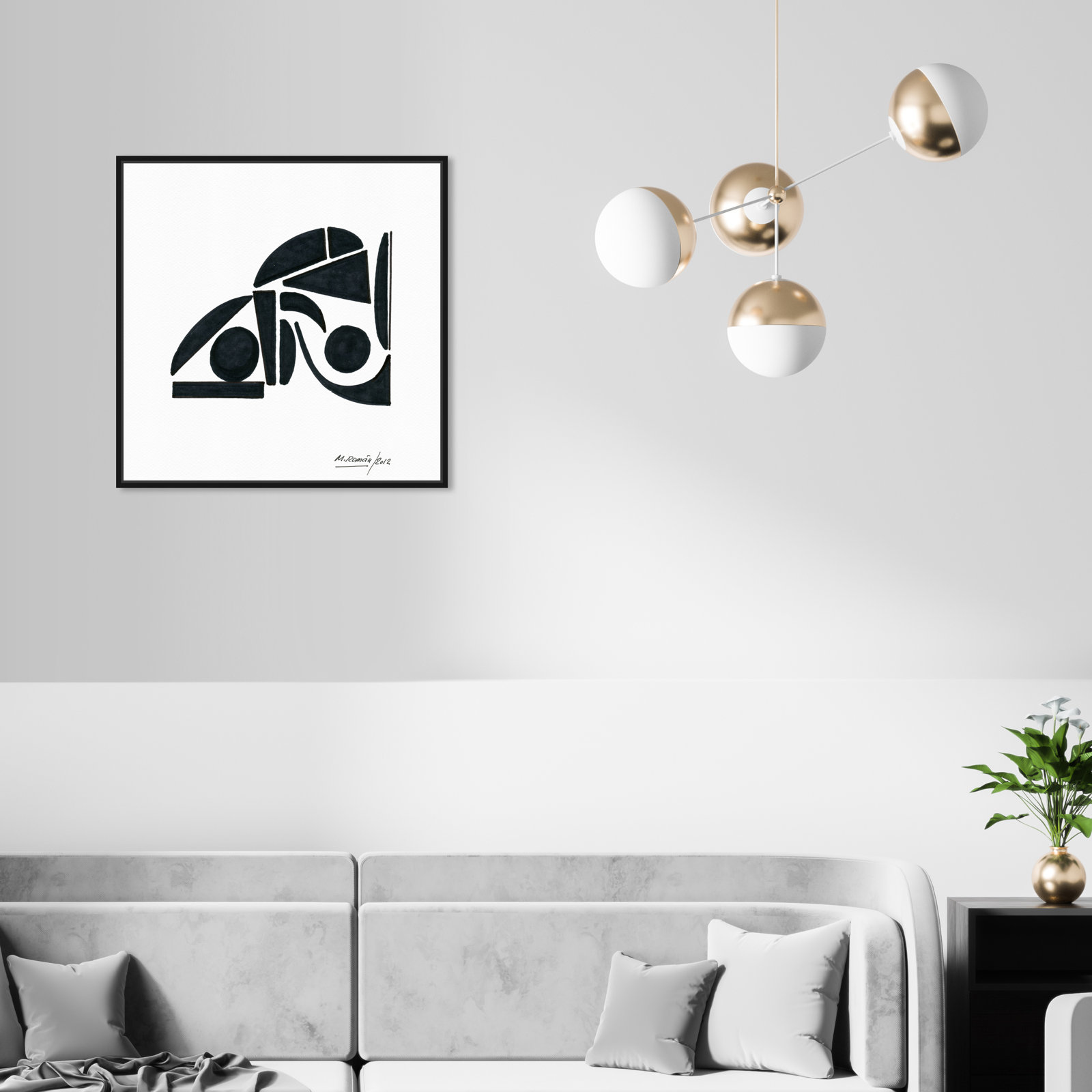 Black And White Modern by M.Roman, Black, 21" H x 21" W