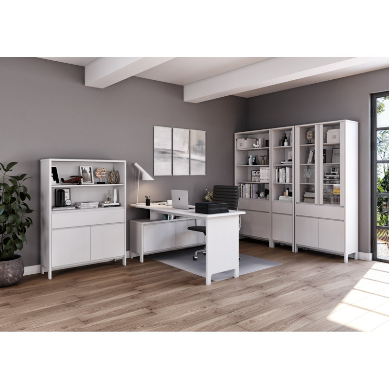 Cecile Solid Wood Writing Desk, White, White