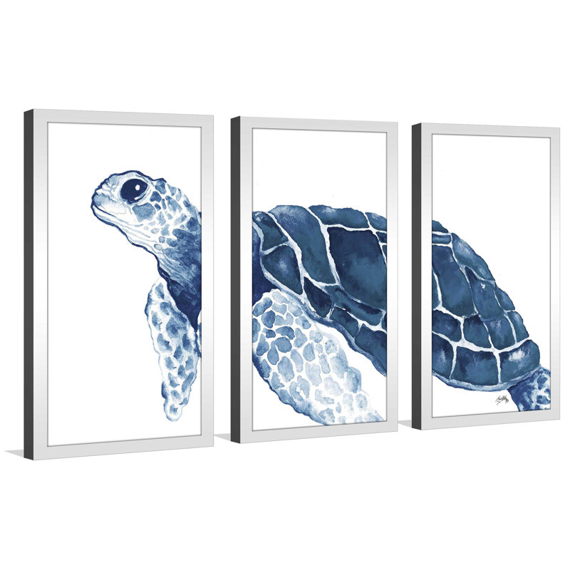 Turtle In The Blues by Elizabeth Medley - 3 Piece Single Picture Frame Multi-Piece Image, 40.5" W x 25.5" H x 1" D