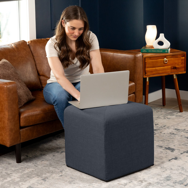 Nashla Monroe Square Foam Ottoman with Stain Resistant Performance Fabric, Blue Denim, 18" H x 18" W x 18" D
