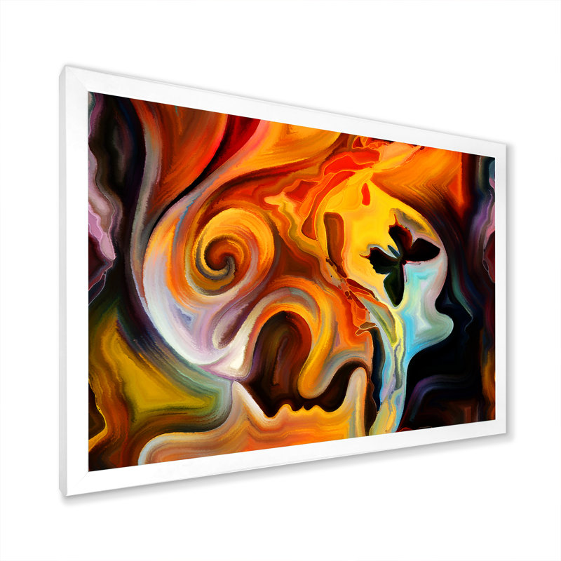 «Voyage to Inner World Orange Spiral Abstract Iii», reproduction d'art sur toile, H 16 po x l 32 po x P 1 po, Cadre blanc