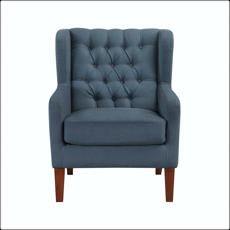 Fauteuil à oreilles classique avec capitonnage à boutons et coussin réversible, Blue