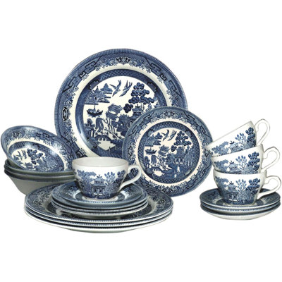 Willow Plates Bowls Cups 20 Piece Dinnerware Set, Made In England