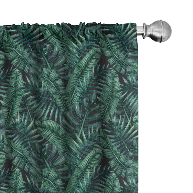 Palm Leaf Semi-Sheer Rod Pocket Curtain Panels, 28" x 95", Dark Green
