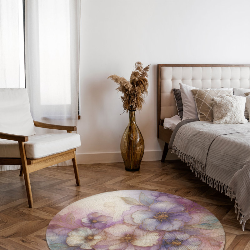 Tapis tressé à l'encre lilas, Rond 5 pi