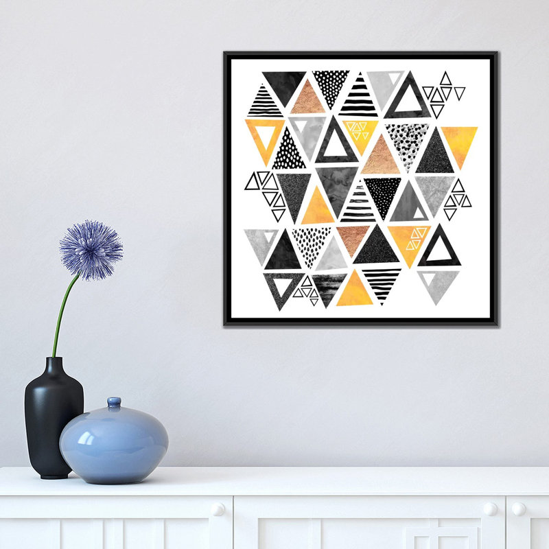 « triangle », impression abstraite sur toile tendue, H 18 po x l 18 po x P 1,5 po, Pas de tapis, Toile avec cadre noir