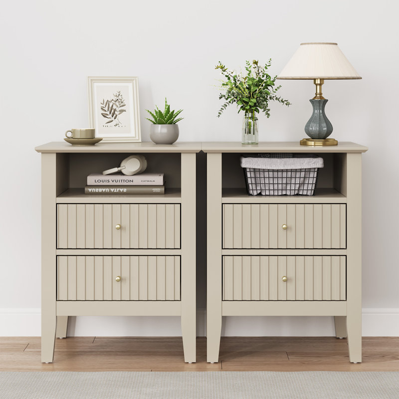 Amberrae 2 Drawer Bedside Table, Beige 