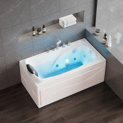 59”  Whirlpool Acrylic Bathtub,Alcove Drop-In Whirlpool Plastic