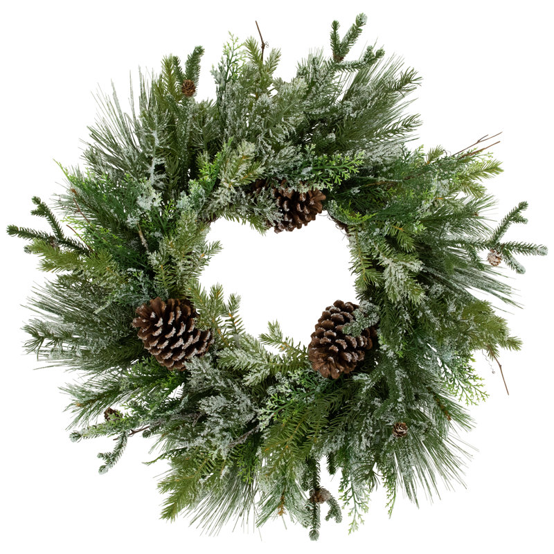 Frosted Pine and Cedar Artificial Christmas Wreath - 28 Inches