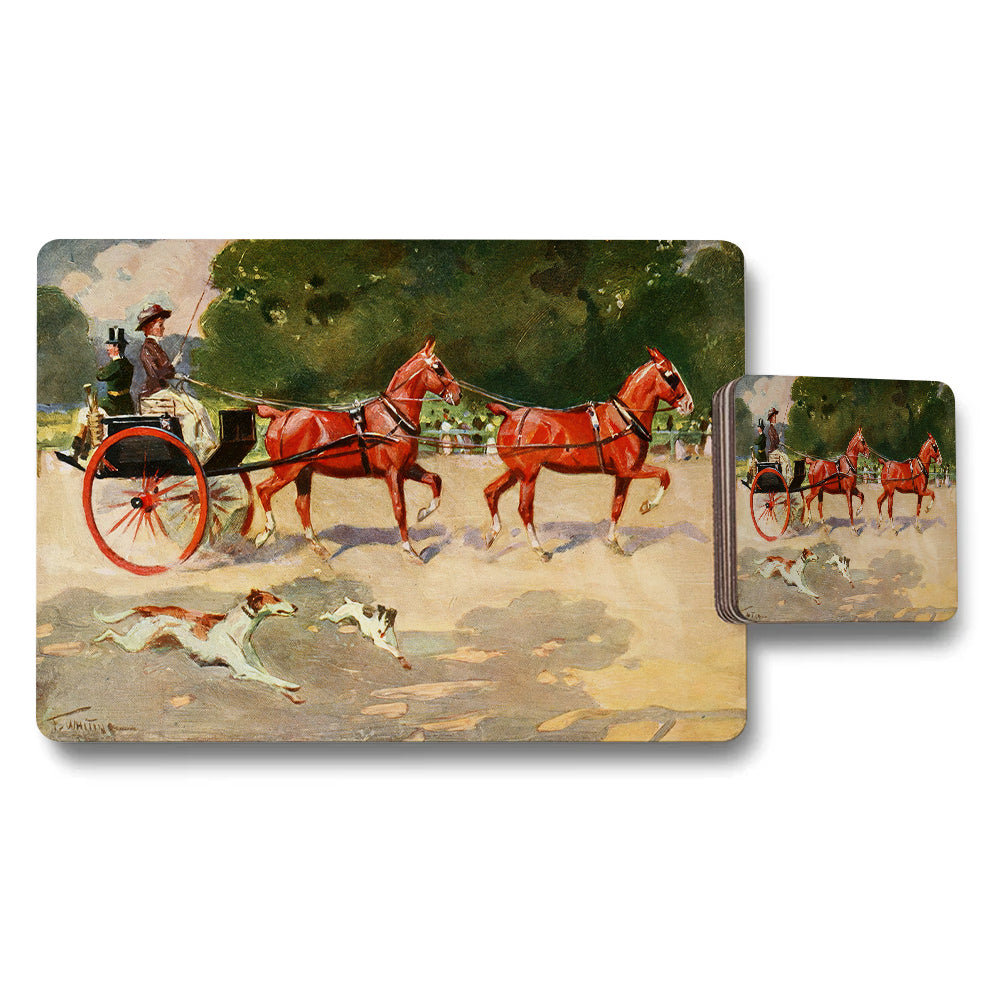 Vintage Horse Carriage Painting Placemats And Coasters Set