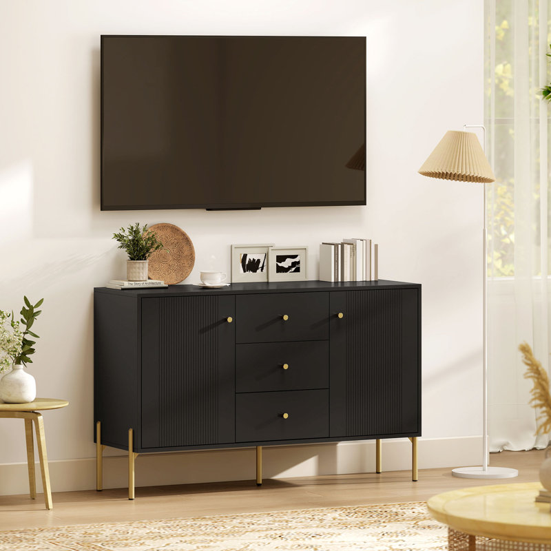 Buffet 47 "avec 3 tiroirs et 2 portes Buffet moderne noir, Noir