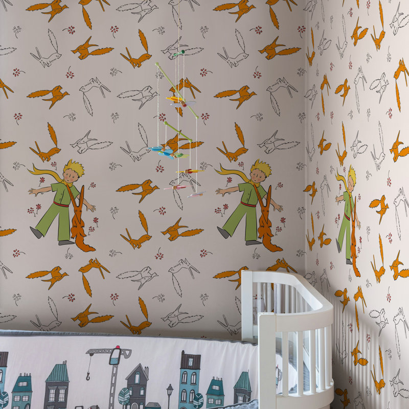 The Little Prince Wallpaper, White Foxes Pattern Nursery