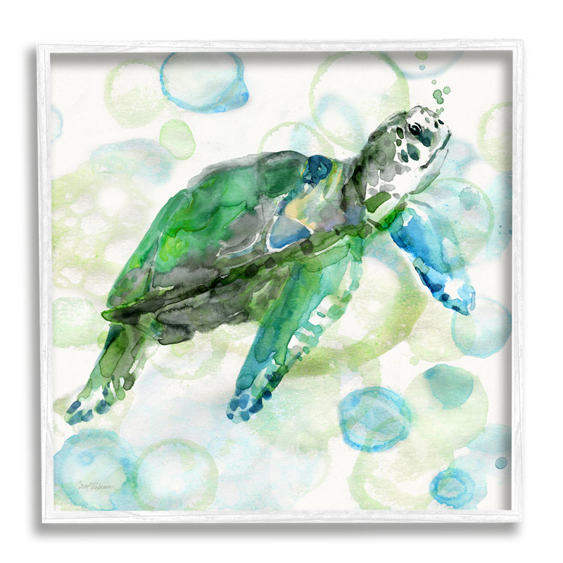 «Aquatic Sea Turtle Water Bubbles» par Carol Robinson - peinture à cadre flottant sur toile, H 12 po x l 12 po x P 1,5 po