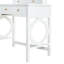 Coiffeuse blanche compacte avec miroir réversible, moulure élégante au bord, 5 tiroirs pour le rangement des cosmétiques, tabouret à quatre poignées rondes dorées,
