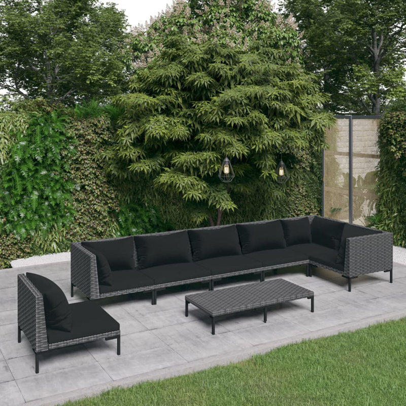 Ivy Bronx 8 Piece Garden Lounge Set With Cushions Poly Rattan Dark Grey