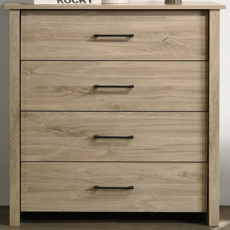 32"W 4-Drawer Chest With Black Handles, Brown