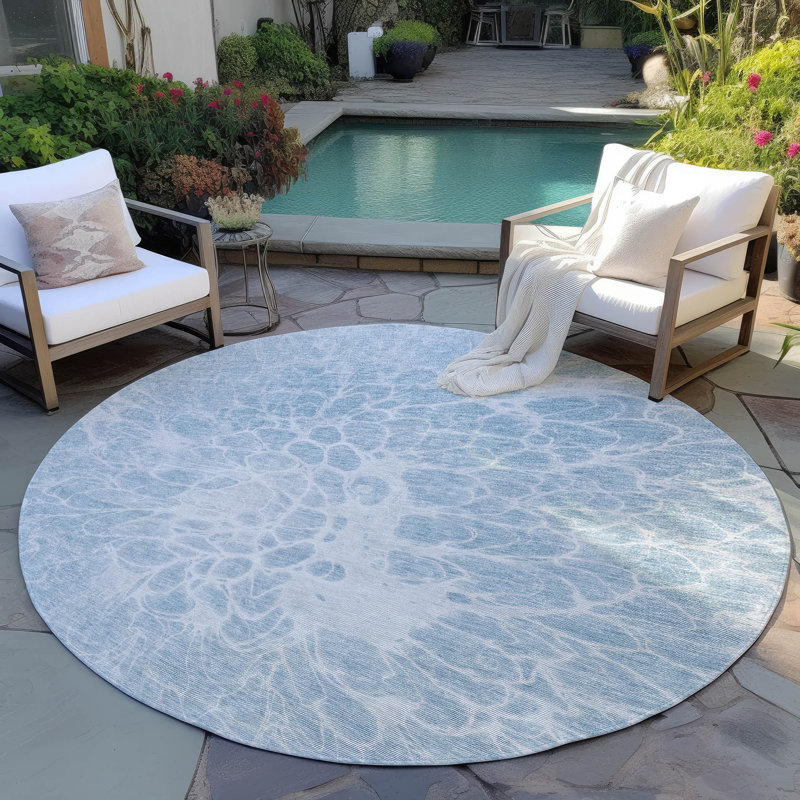Deividas Flatweave Washable Abstract Indoor / Outdoor Rug, Round 8'