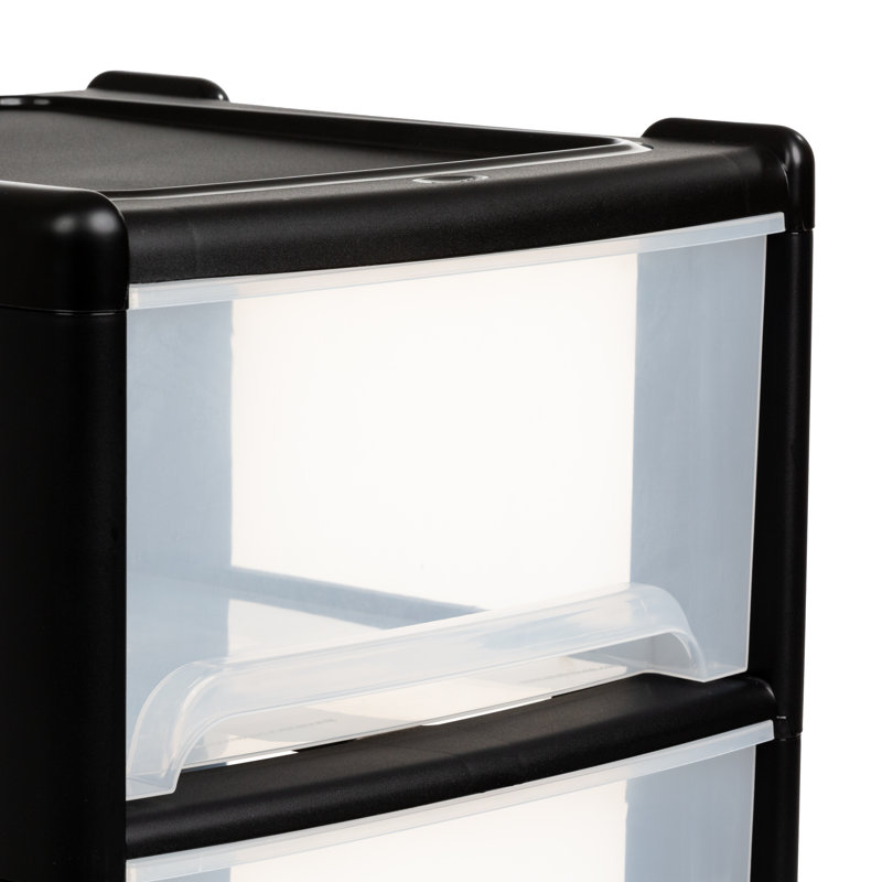 Plastic Stackable Desk Organiser with Drawers, Black