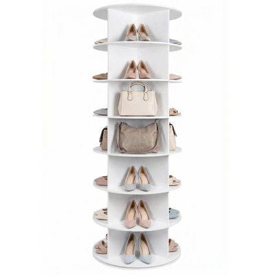 7 Tier Rotating Shoe Rack Tower, 360° Revolving Free Standing Spinning Shoe Organizer, Vertical Spinning Shoes Display, Shoes Rack Storage Round Carousel, Rotate Shoes Closet Organization