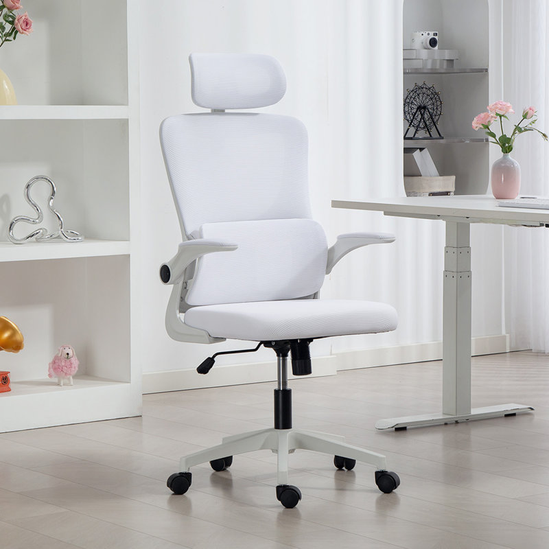 Mesh Office Chair with Headrest, Lumbar Support, Cream White, Cream White