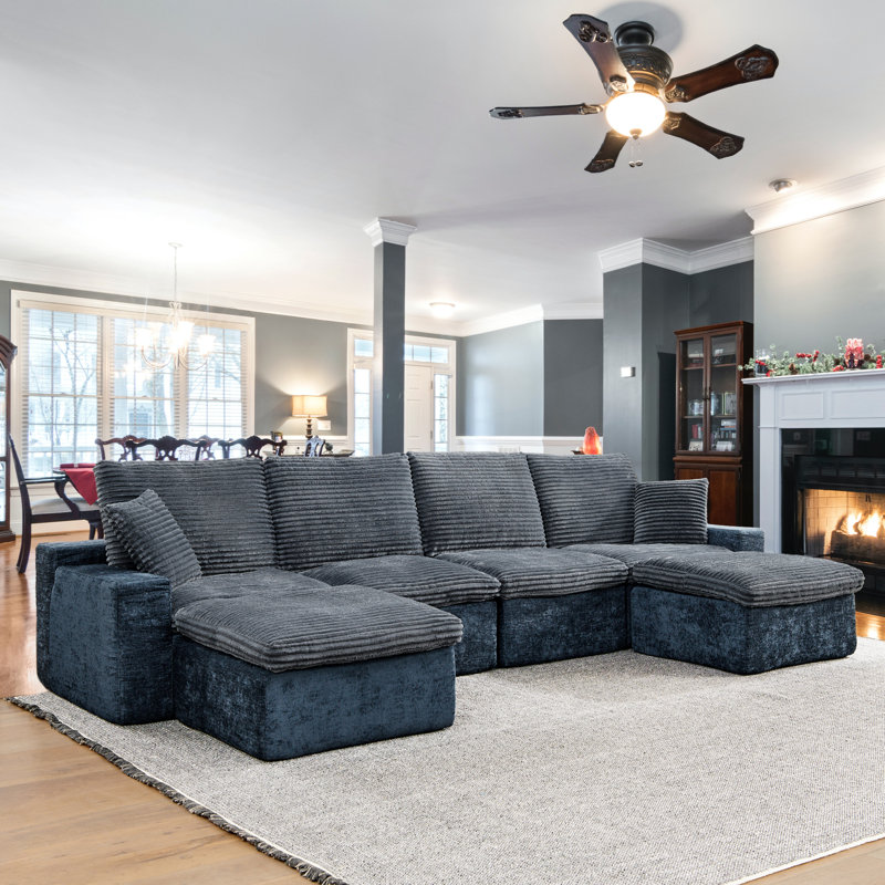 Katrein 142.00 W Modular U-Shaped Free Combination,Cloud Couch with Ottomans, Beige