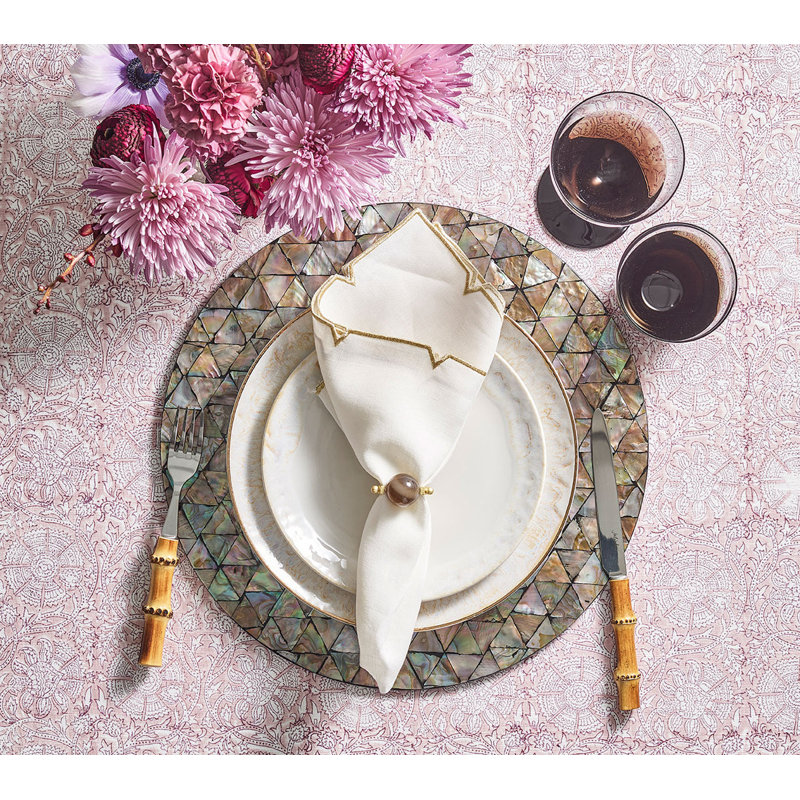 Divot Linen Napkin, White/Gold