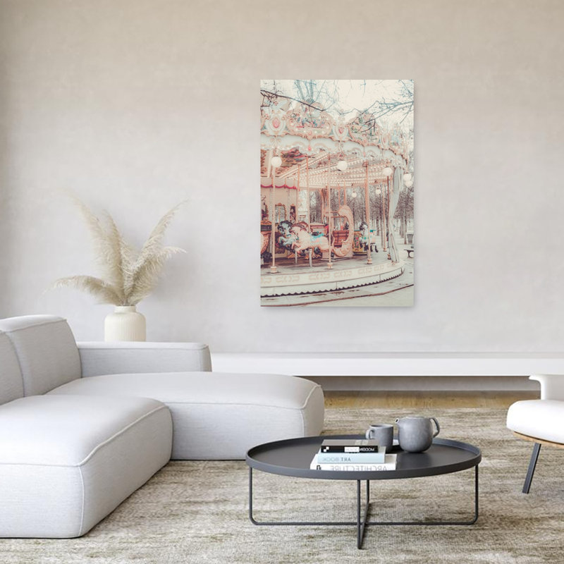 Affiche murale représentant un carrousel parisien onirique et une architecture fantaisiste, 60" H x 40" W