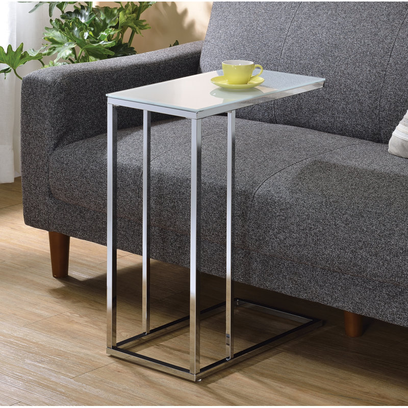 Jara Glass Top End Table, Chrome, White