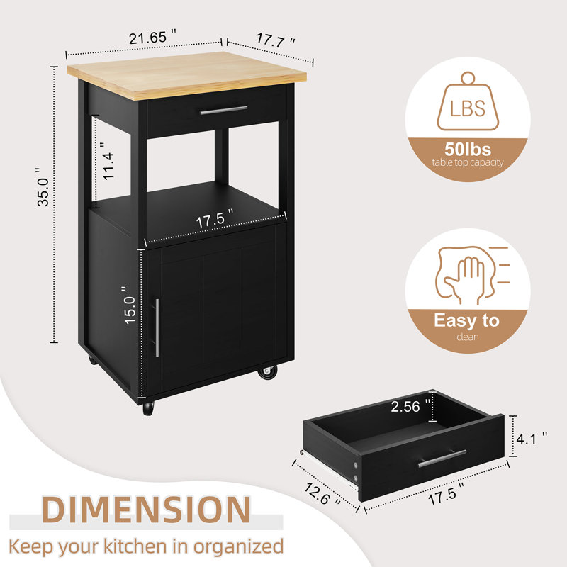 Arthalia 21.65 " W Kitchen Island, Black