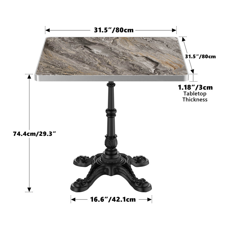 Table de salle à manger carrée 31,5 po Tulip, H 29,55 po x l 31,52 po x P 31,52 po, Gris ardoisé clair