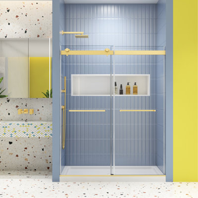 Bathroom Bypass Shower Door - 48" W X 74" H, 5/16" Tempered Glass, Brushed Gold, Soft Close With Long-Lasting Performance 48X74, Sliding Intriguing Design