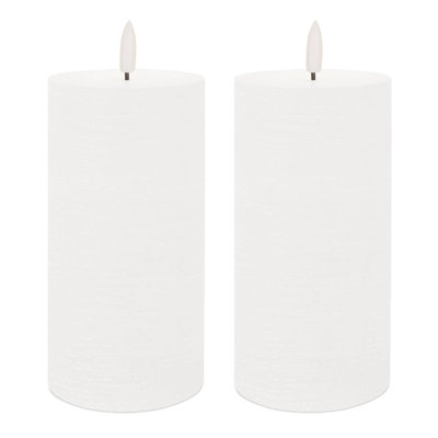 Set of Two White Unscented Candle Flameless Pillar Candles