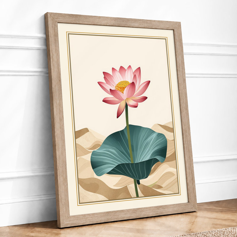 Lotus in Bloom Botanical - Framed Print, A3 - 42.0 x 29.7 cm, Oak