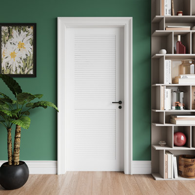 18" X 80"Louver Interior Door Slab, White PVC Waterproof Moisture-Resistant for Laundry Closet Pantry Bathroom, Sliding Pocket Barn Bypass w/o Hardware&Frame