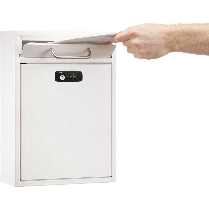 Large White Steel Wall Mount Secure Mailbox with Combination Lock