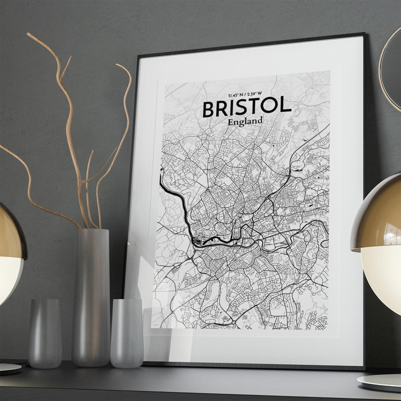 Bristol, carte de la ville, impression, H 36 po x l 24 po x P 0,05 po, Encre