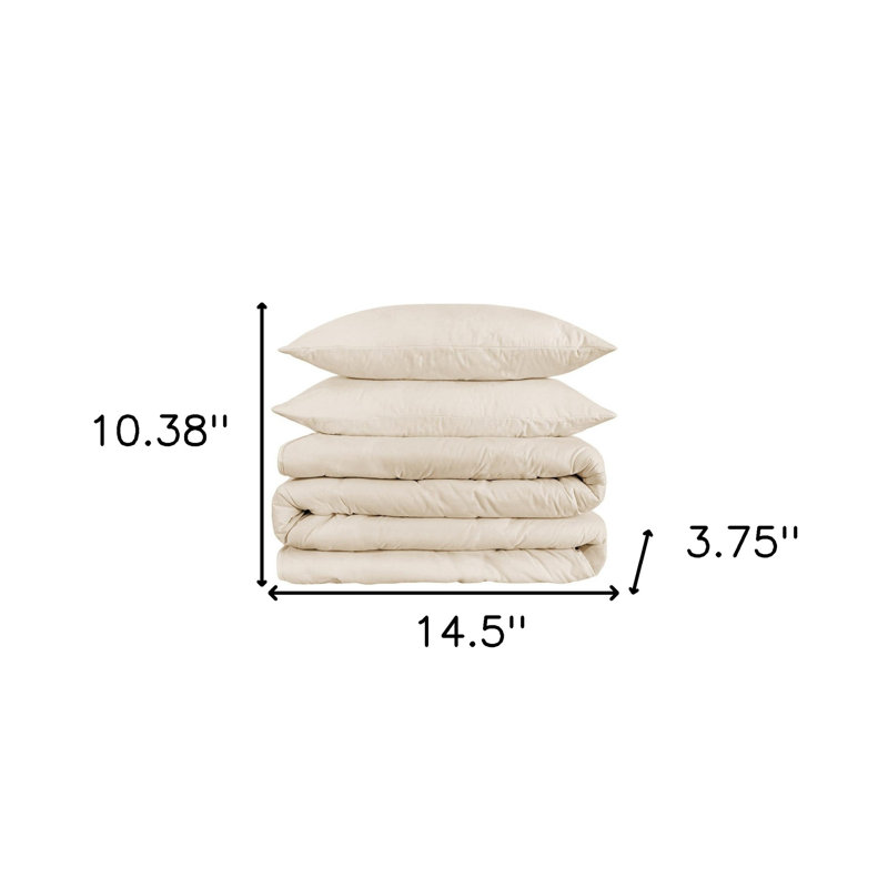 Ensemble de housse de couette lavable en mélange de coton ivoire à densité de tissage 1000 fils, Grand lit
