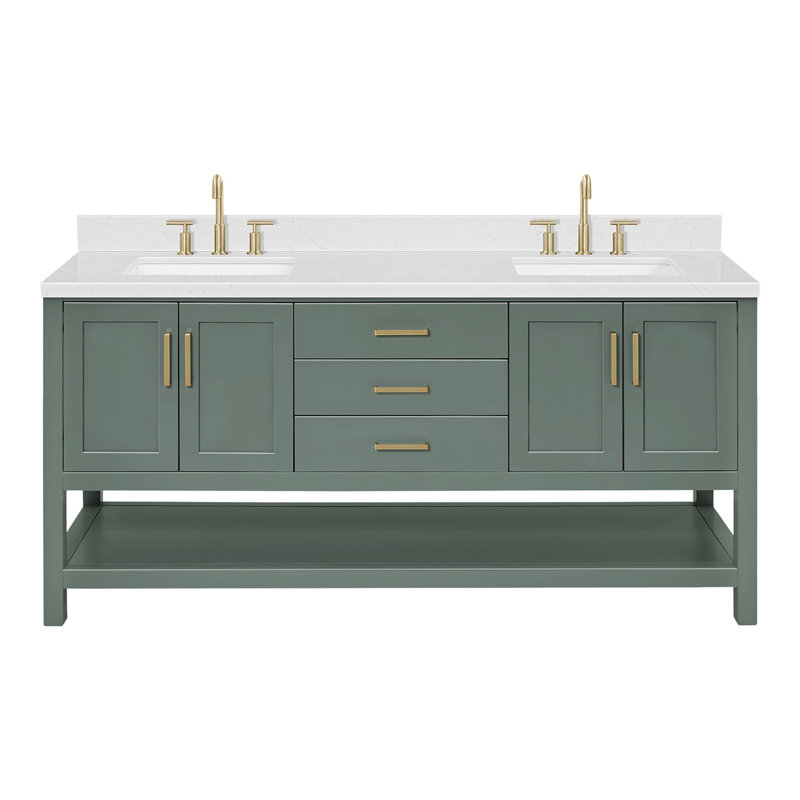Meuble-lavabo double 72 po ARIEL Moille, Forme rectangulaire, Vert rétro
