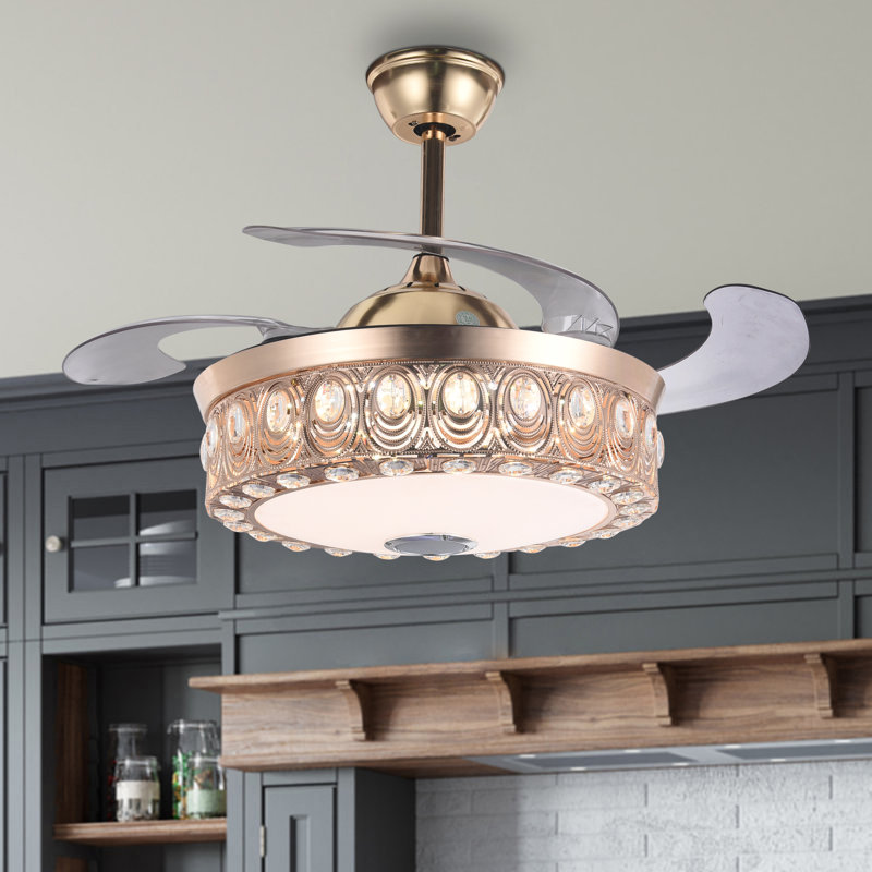 Ventilateur de plafond en cristal DEL à 4 pales 42 "avec télécommande et ensemble d'éclairage Deundria