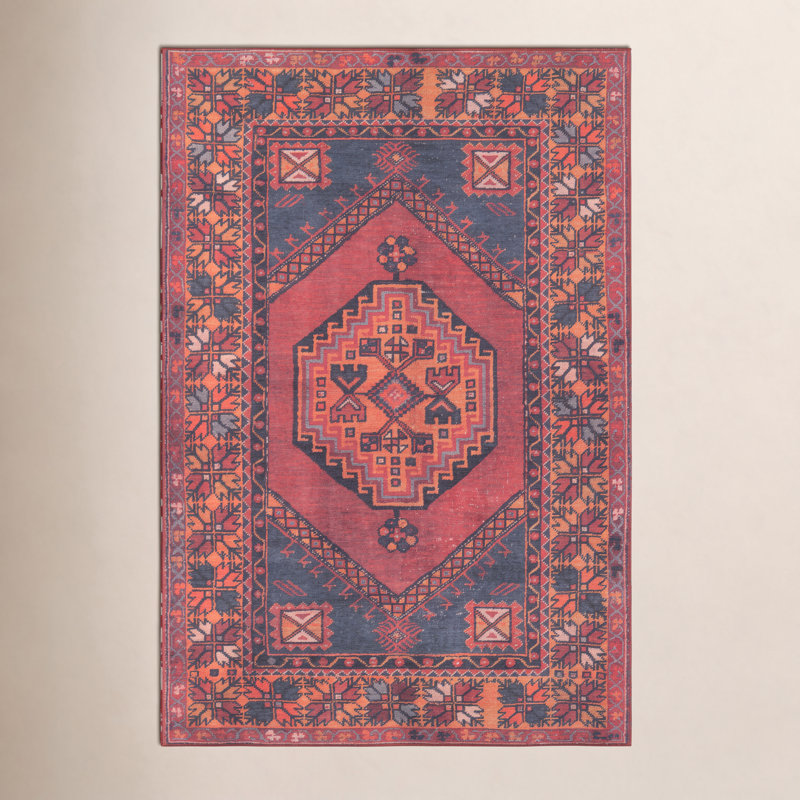 Tapis oriental rouge / bleu / orange Isthia, Rectangle 7 pi 6 po x 9 pi 6 po