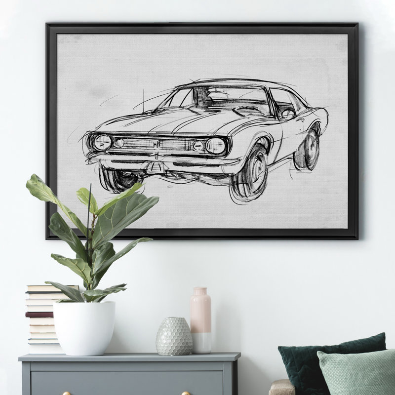 " Classic Car Sketch III ", 26.5" H x 36.5" W x 1.5" D, Black