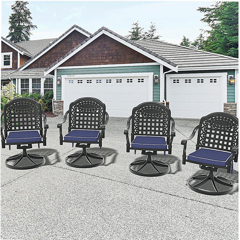 Chaise de patio pivotante en fonte d'aluminium 4 pièces avec structure noire et coussins bleus (identique à W1710S00412 * 2)