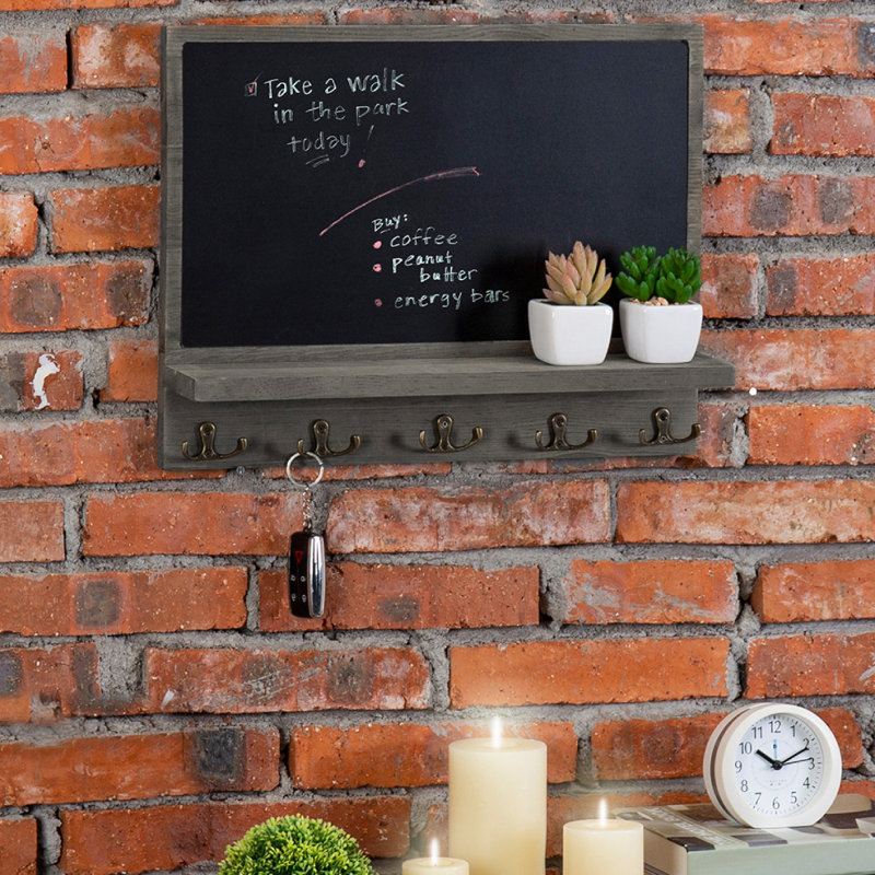 Wall Mounted 5-Hook Memo Board Chalkboard 