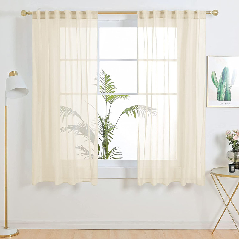 Sheer Curtain Panel Pair, 52" W x 63" L, Vanilla