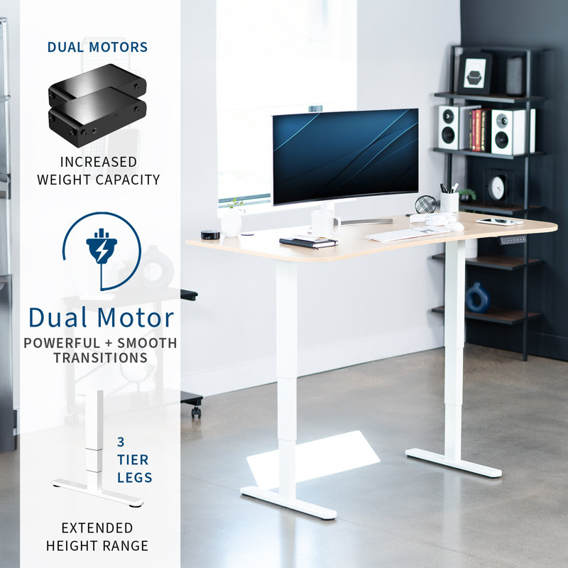 Adjustable Metal Base Standing Desk, Light Wood/White