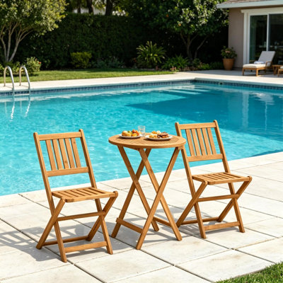 Foldable Patio Dining Sets, Acacia Wood, Rustic Compact Balcony Dining