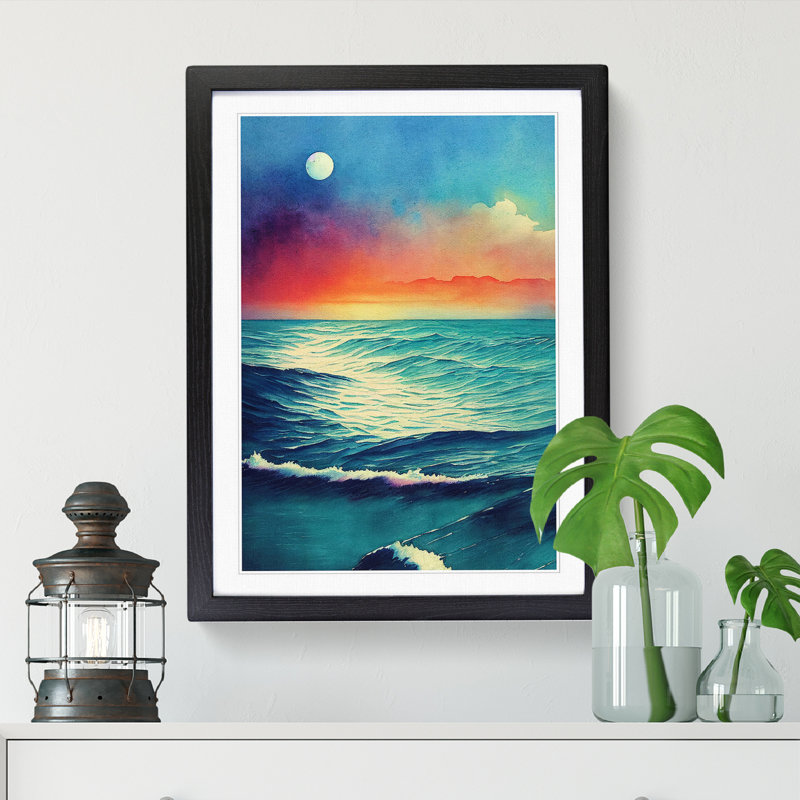Watercolour Seascape Vol.1 - Picture Frame Print, 64cm H x 46cm W x 2cm D, Oak
