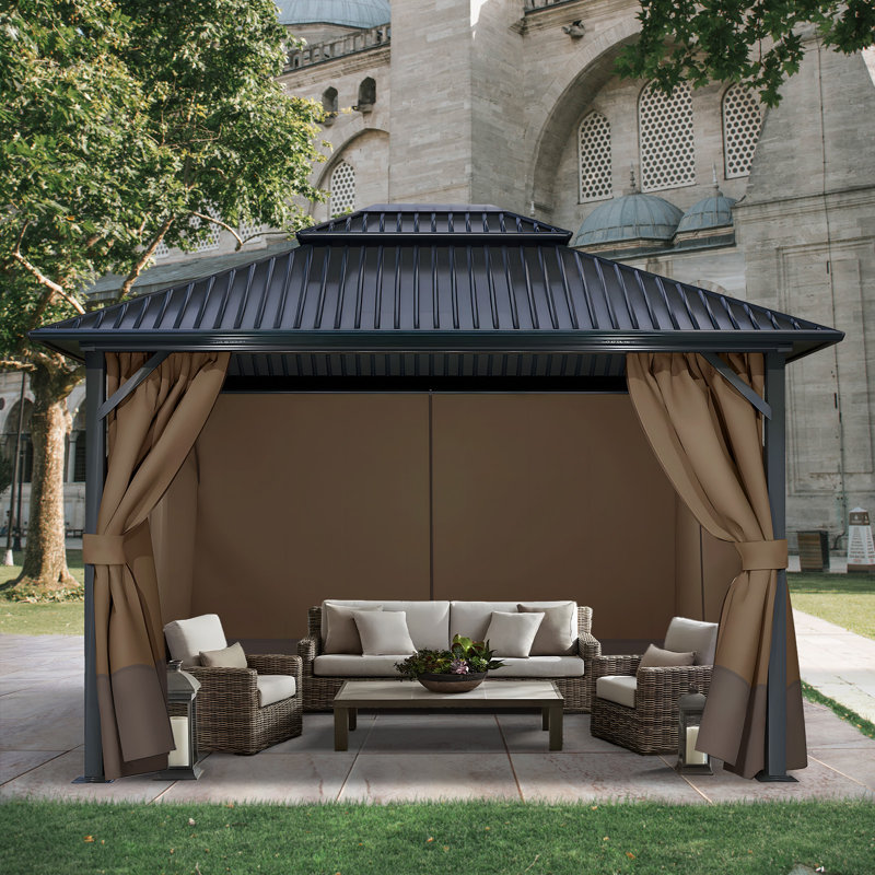 4-Panel Outdoor Gazebo Curtains, 82.7" H x 120" W144" D, Brown/Coffee